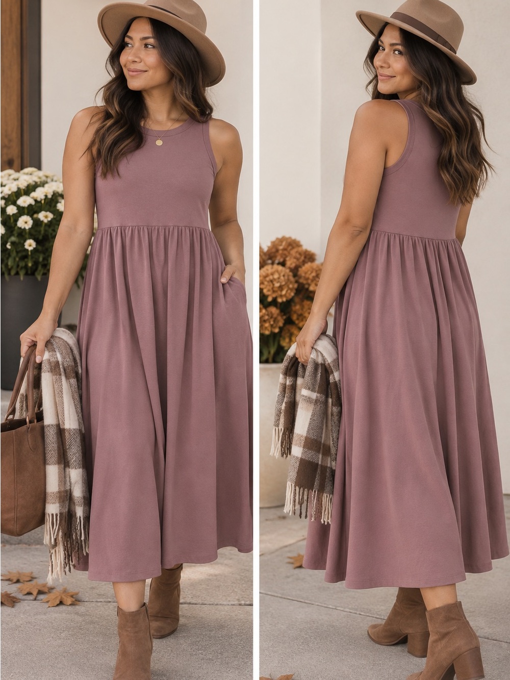 BUFFALO Sleeveless Mauve Midi Dress - Women's Casual Dress